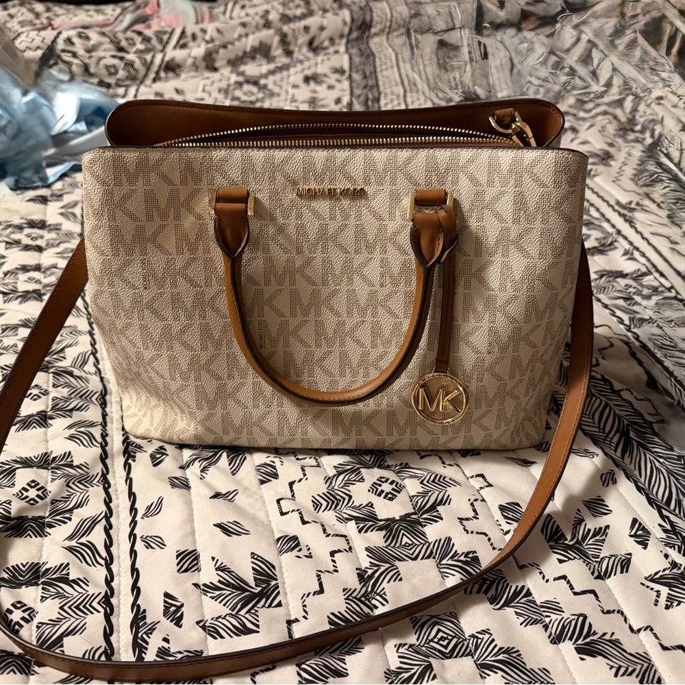 Michael Kors Beige and Brown Satchel